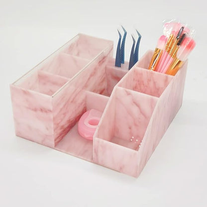 Acrylic Large Capacity Makeup Organizer, Grafting Beauty Extension Supplies Lash Storage Display, Eyelash Storage Case Brush Tweezers Cosmetic Holder (Pink Marble)