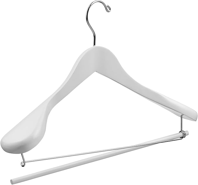 DEILSY™ White Suit Hangers for Men with Non-Slip Pants Bar & 360° Swivel Hook - Smooth Finish Wooden Coat Hangers, Heavy Duty Wooden Hanger – Pack of 6