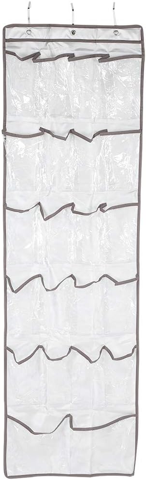 Over the Door Shoe Organizer Rack, Hanging Storage Bag with 22 Pockets, Oxford Cloth Space Saver with Transparent PVC Window for Shoes Toys Stationery, Foldable Door Hanging Organi