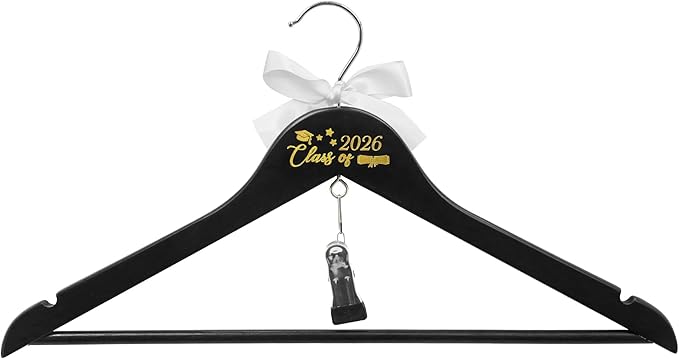 GraduatePro Graduation Cap and Gown Hanger 17.5”with Hook Clip for College and High School Graduates, Graduation Gifts with Class of 2026 Printed for Her and Him, Black