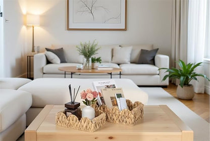 Kriitools Scalloped Wicker Rattan Baskets for Shelf, Toilet Paper Storage Basket for Over Toilet Storage Shelf, End Table, Living Room, Bedroom, Shelves, Handwoven Farmhouse Home Decor, Natural Set 2