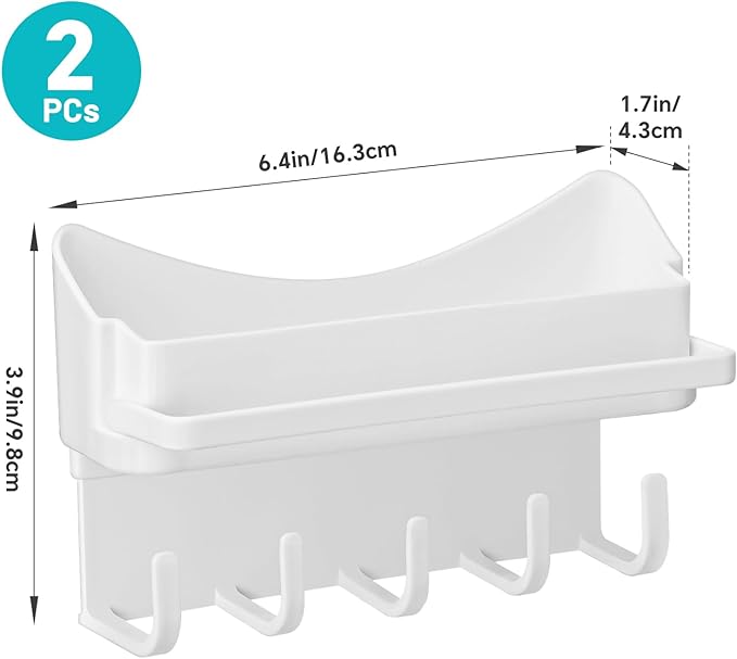 NiHome 2-Pack Multi-Functional Wall Storage Rack with Hooks, No Drill Adhesive Wall Mounted Organizer for Necklace, Jewelry, Headbands, Glasses, Vanity Accessory Shelf & Bathroom Storage Organizer