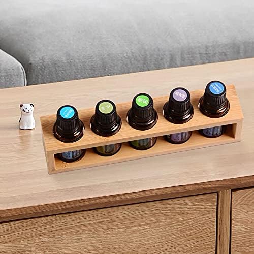 Sohynca Natural Bamboo Essential Oils Storage Rack fits 15ml bottles 1 Tier Tabletop Display Stand for Aromatherapy Bottles Storage Shelf fits 15ml 10ml 5ml bottles (5 Slots * 2pcs)