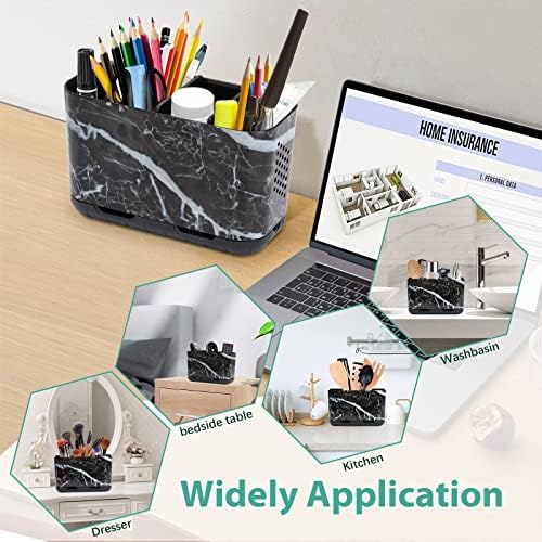 Boperzi Black Toothbrush Holder for Bathroom Toothpaste Organizer Countertop, Detachable Anti-Slip Marble Toothpaste Storage Caddy 6 Slots with Drainage Holes for Makeup Brush Razor Stand - Image 6