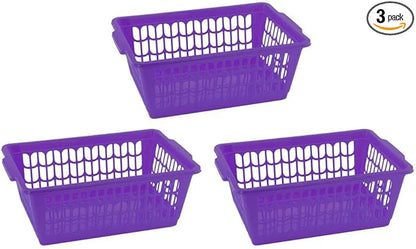 YBM HOME Plastic Perforated Storage Basket Bin Office Drawer, Shelf Desktop Countertop Tray Organizer 32-1188 (3, Purple)