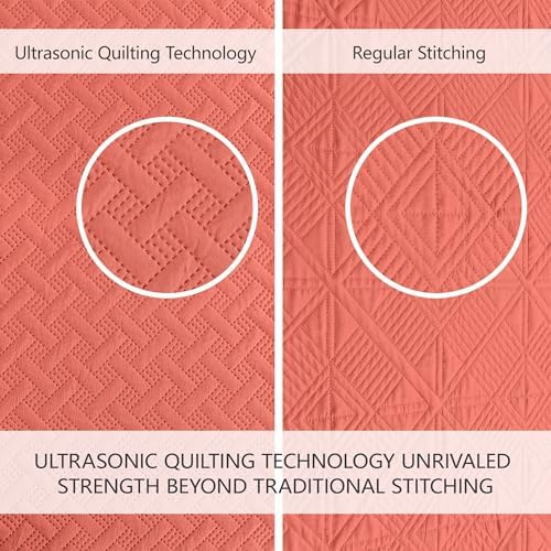 FLYMME Quilts Queen Size,Lightweight Coral Bedspreads,Basket Weave Pattern,Ultra Soft Microfiber Bed Coverlet 3 Pieces for All-Seasons (1 Quilt,2 Shams) - Image 4