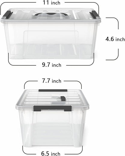 WYT 12 Pack Small 5-Quart Clear Plastic Storage Bins with Lids and Latch Buckles, Storage Organizer Container with Handle