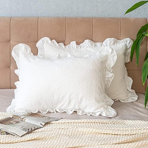 Pillow Shams Set of 2 Pure Cotton Champray Ruffled Edge,Thick and Solid Washed Dobby Heavy Fabric Standard 20x26 Inches by GLORYSEASON