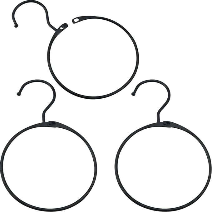 3PCS 120mm Diameter Black Metal Openable Scarf Hooks Clothes Hanger Closet Storage Activity Loop Anti Skid Large Scarf Holder for Hanging Belt Baseball Cap Bag Jewellery