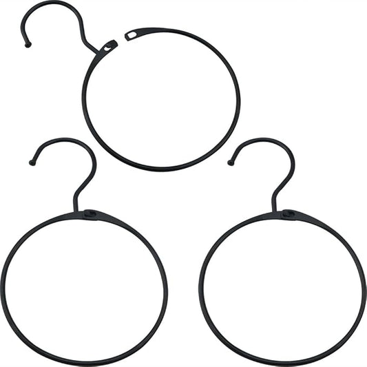 3PCS 120mm Diameter Black Metal Openable Scarf Hooks Clothes Hanger Closet Storage Activity Loop Anti Skid Large Scarf Holder for Hanging Belt Baseball Cap Bag Jewellery