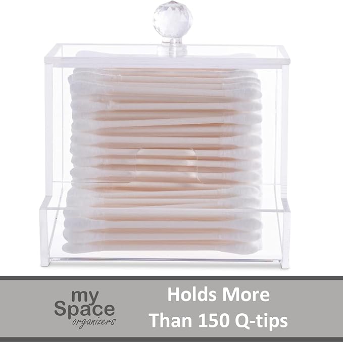 My Space Organizers Acrylic Qtip Holder - For Qtip Brand Cotton Swab Dispenser, Modern Bathroom Decor, Countertop Bathroom Vanity Storage