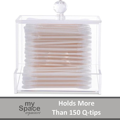 My Space Organizers Acrylic Qtip Holder - For Qtip Brand Cotton Swab Dispenser, Modern Bathroom Decor, Countertop Bathroom Vanity Storage