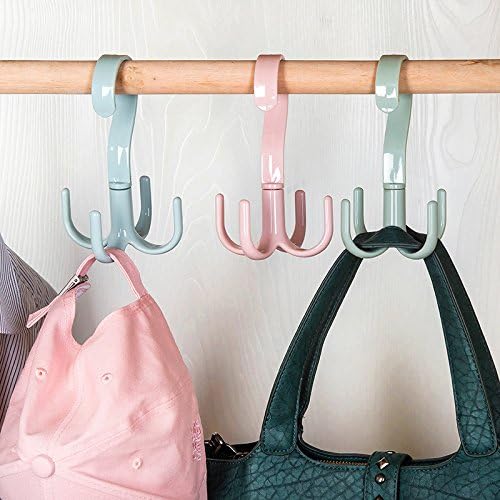 Space Saving Rotated Hanger Hooks Wardrobe Clothes Rack Hanger Organizer Bag Hanger Shoes Belt Scarf Hanging Rack Closet Hanger (Blue)