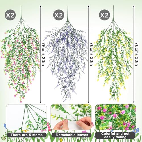 6 Pcs Fall Artificial Hanging Flowers Outdoor, Light Color - Image 2