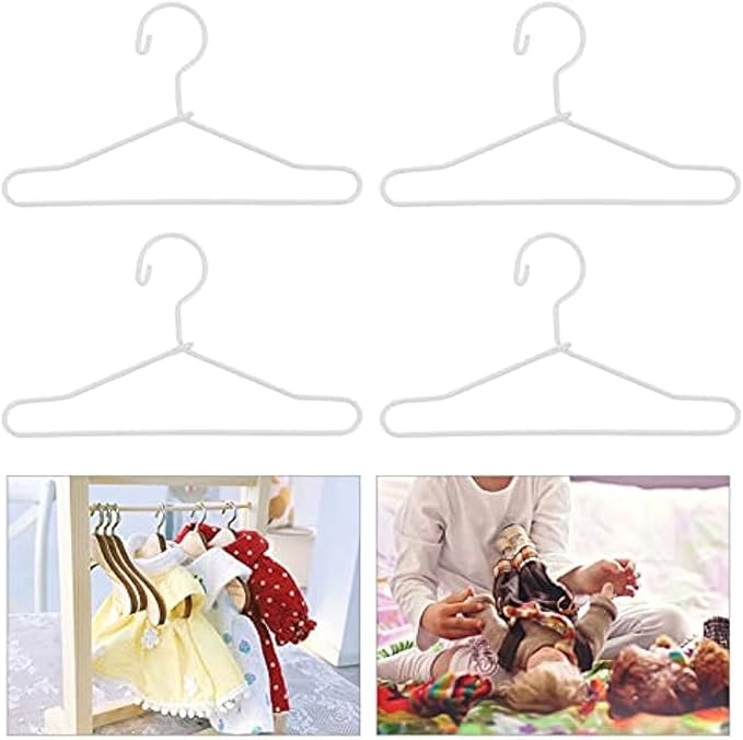 RCFINE 20Pcs Mini Hangers Metal Doll Clothes Holders Wire Rack Stand Doll Clothes Rack for Doll Clothes Gown Dress Outfit Doll Clothes Accessories (Silver,15cm)