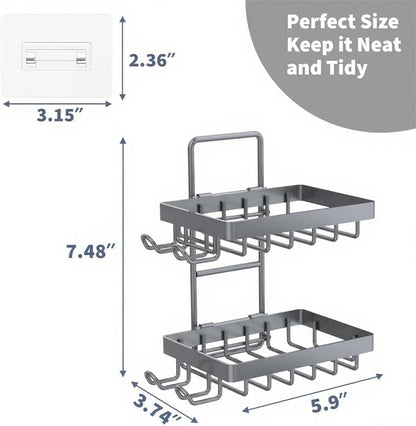 Moforoco Grey Double Soap Bar Holder for Shower, No Drilling, 304 Rustproof Stainless Steel, Wall Mounted Soap Holder with 4 Hooks and Razor Holder, Shower Rack Soap Tray Bar Soap for Bathroom