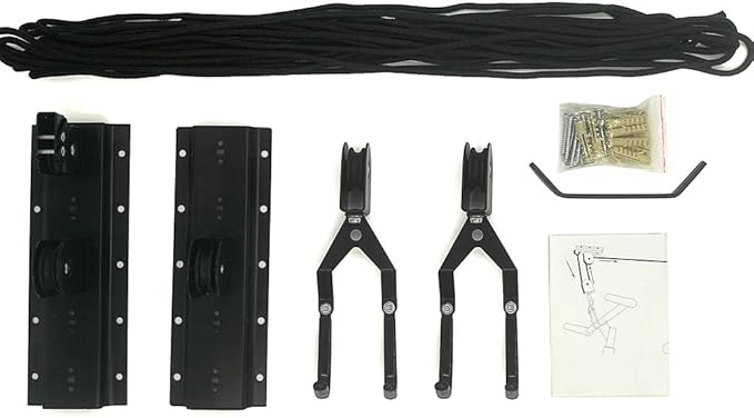 Ihomepark Bike Hoist for Garage Ceiling Storage, Heavy Duty Bicycle Lift Mountain Bicycle Hanging Rack with 3 Pulley and 45 ft Adjustable Rope | 100 lb Capacity