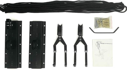Ihomepark Bike Hoist for Garage Ceiling Storage, Heavy Duty Bicycle Lift Mountain Bicycle Hanging Rack with 3 Pulley and 45 ft Adjustable Rope | 100 lb Capacity