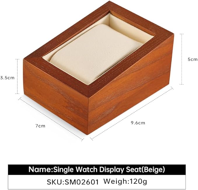Wooden Watch Display Stand With Pillow, Wristwatch Organizers, Men Women Watch Storage Holder (Willow Wood, Beige Velvet)