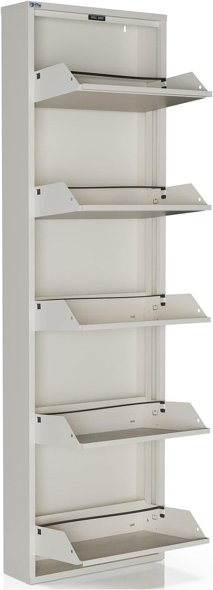 CEHA 5 Tier Metal Shoe Cabinet with Cover, Durable Shoe Storage Organizer for Entryway, Space Saving Shoe Shelf Closet, 5.91" x 66.5" x 19.68", White