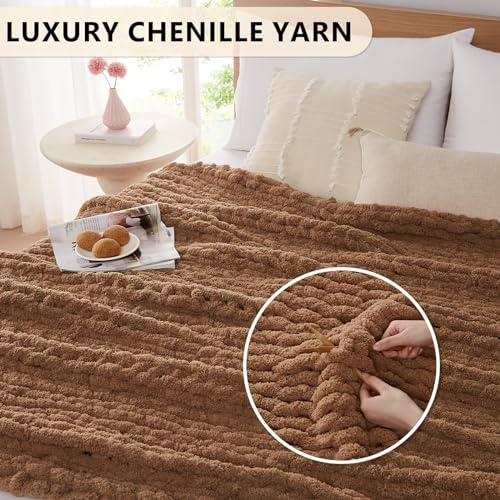 L'AGRATY Chunky Knit Throw Blanket for Couch, 50'' x 60'' Knit Throw, Brown - Image 3
