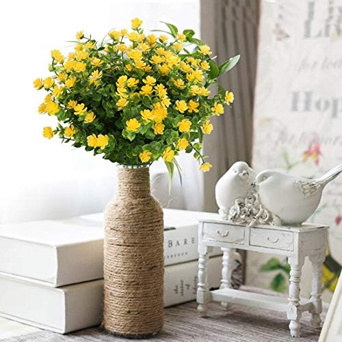 6 Bundles Artificial Flowers, Fake Artificial Greenery UV Resistant No Fade Faux Plastic Plants for Wedding Bridle Bouquet Indoor Outdoor Home Garden Kitchen Office Table Vase (Yellow) - Image 7