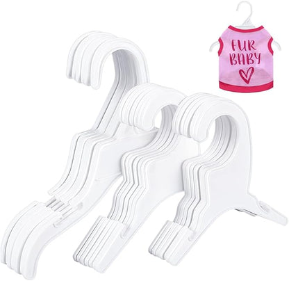 AHANDMAKER 18 Packs Pet Apparel Hangers, 3 Styles White Pet Clothes Hanger, Cute Plastic Flexible Dog Clothes Hangers, Mini Plastic Hangers for Dog Puppy Cat Pet Clothes, 5x5.3/5.35x7.28/7.4x9.8 Inch