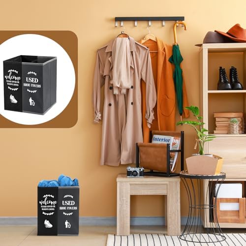Shoe Cover Box Dispenser Foldable Storage Bin Holder, Black, Gray - Image 5