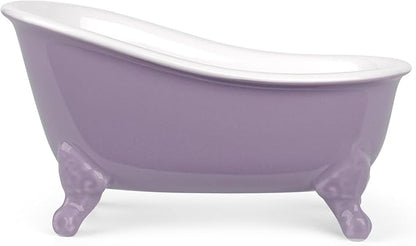 6.1" Vintage Ceramic Mini Decorative Clawfoot Bathtub Bar Soap Dish, Kitchen Sponge Holder and Shower Tray for Bathroom, 1 Pack (Lavender)