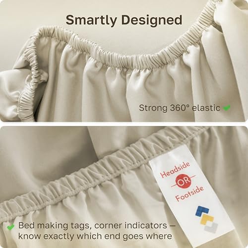 California Design Den Soft 100% Cotton Sateen Twin XL Fitted Sheet, Beige - Image 5