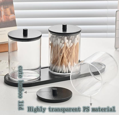 3 Pack Qtip Holder Dispenser for Cotton Swabs, Balls, Pads,Floss Picks- Bathroom Small Clear Plastic Canister Apothecary Jar Set Essentials Accessories Decor,Vanity Storage Organizer