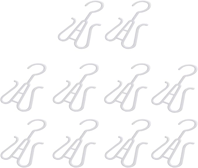 Lurrose 10pcs White Plastic Shoe Hanging Hooks Double-Hook Shoe Organizer for Closet Drying and Storage Space-Saving Holder for Home Use