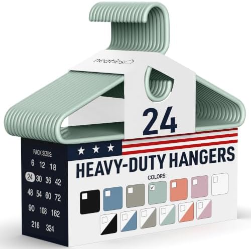 Heavy Duty Clothes Hangers 20 Pack (24 Count) – Made in the USA – 8lb Capacity Plastic Hangers for Adult Clothing – Durable for Pants, Coats, Jackets, or Jeans – Mint by NeatiesHangers