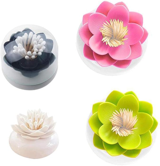 2 Pack Creative Lotus Cotton Swab Holder Q-Tips Toothpicks Holder Table Decorate Cotton Bud Storage Box Organizer