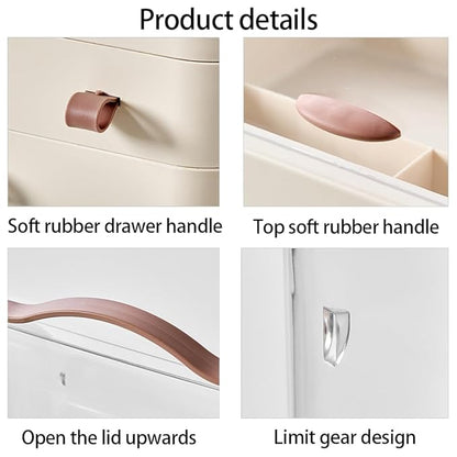 Makeup Organizer, Dustproof Cosmetic Storage Box with Portable Handle & Fully Open Waterproof Lid for Bathroom Countertop Bedroom Dresser(Cream White)
