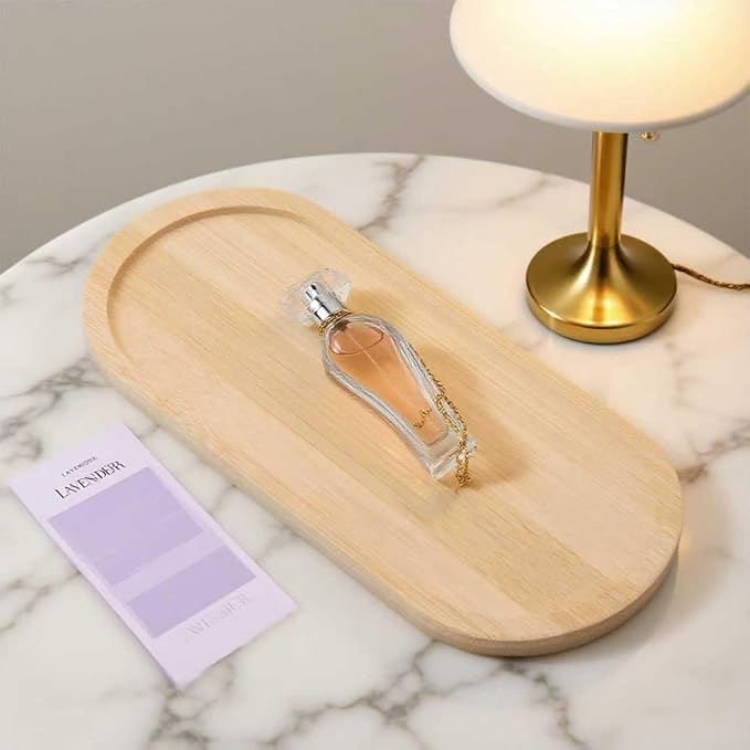 Oval Bamboo Tray – 6.9” × 3.5” Outer Size, 6.5” × 3.1” Inner Size, Decorative Bathroom or Vanity Tray for Candles, Succulents, Jewelry, Toilet Tank Top, Desk or Entryway Organizer