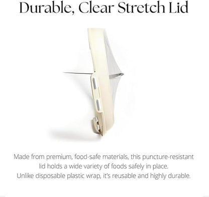Crudités | Portable Snack Tray | Rectangle 4-Pack | Cream White | Reversible Stretch Lid Food Containers | BPA-Free, Freezer & Dishwasher Safe | Meal-Prep, Charcuterie, Salads, Picnic, Travel