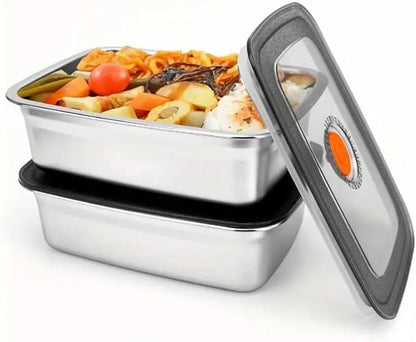 Fridge Storage Box 316 Stainless Steel Food Storage Containers | Food Grade, Leakproof Kitchen Organizer | Freshness Locking, Microwavable & Freezer Safe (1000ml Pack Of 02)