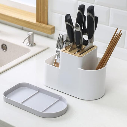 Cutlery Drainer with Knife Slot Utensil Drying Rack Kitchen Storage Silverware Organizer