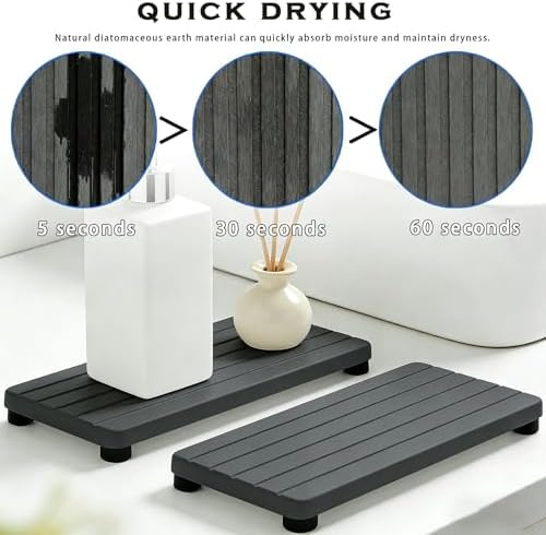 2PCS Stone Drying Tray, Water Absorbing Stone Tray for Sinks, Neat Diatomite Sink Trays, Fast Drying Kitchen Sponge Hand Soap Holder, Instant Dry Sink Coasters Used for Bathroom Counter -Dark Gray - Image 2