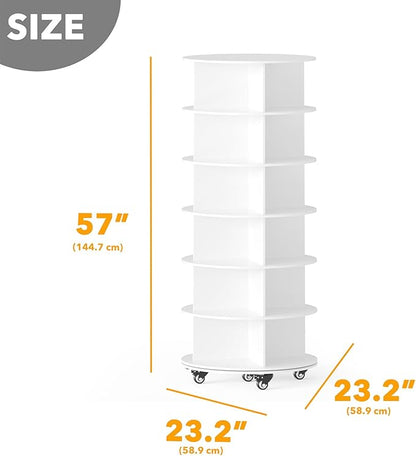 SpaceAid Spinning Shoe Rack with Wheels, 6 Tier Rotating Organizer Shoe Tower Lazy Susan with Thick Bottom, 360 Display Revolving Storage Shelf, Round Circular Rotate Organization, White