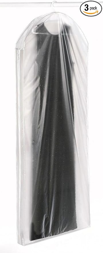Whitmor Vinyl Zippered Protective Gown Bag - 3" L x 24" W x 60" H - Set of 3 - Clear
