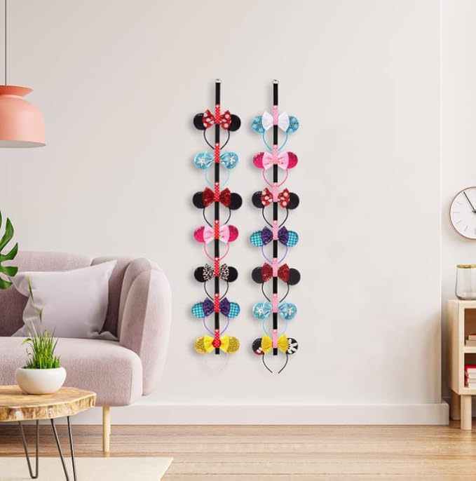 Nuolich 2Pcs Mouse Ears Headband Holder Polka Dot Hanging Wall Display Decor Vertical Headpiece Organizer Hair Bow Accessories Hanger Holder Black