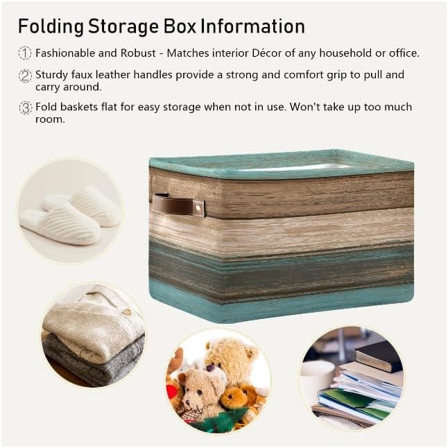 Wood Print Rectangular Storage Basket Not Real Wood Retro Vintage Organizer Bin Shelf Baskets For Clothes Gifts For Home Office Dorm