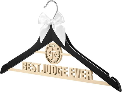 Bucherry Wooden Judge Robe Hanger Funny Judges Gifts Black Best Judge Ever Coat Hanger with Bow and Balanced Scale Motifs for Men Women Graduation Birthday