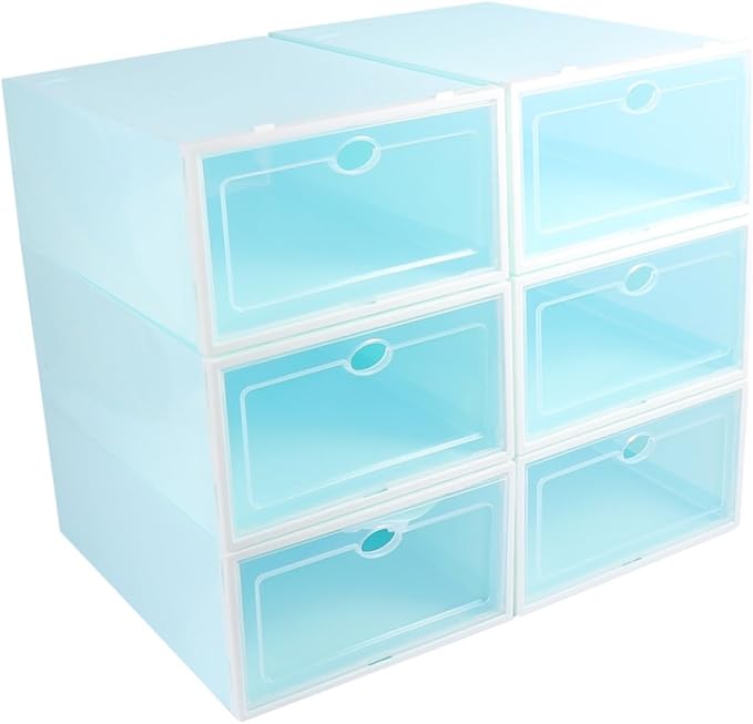 DECHOUS 6PCS Thick Shoe Storage Box Stackable Plastic Shoe Organizer with Lid Sturdy and Dustproof Container for Closet and Home Use