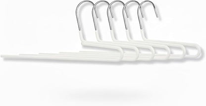 SHIMOYAMA Space Saving Pant Hangers, 5 Pack, Semi-Open Trouser Hanger for Jeans & Pants, Single Rod Closet Organizer for Slacks, Khakis (White)