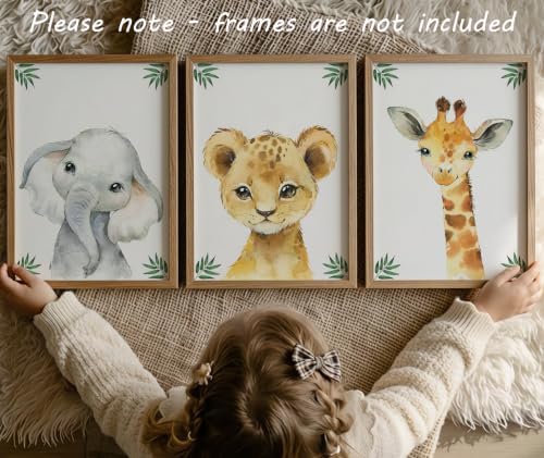 Baby Safari Animals for Girl or Boy Nursery Bedroom, Set of 3 Unframed Wall Art Prints, Jungle Leaves Posters, Nursery Decor Gift, Giraffe Elephant Lion (11x14) - Image 7