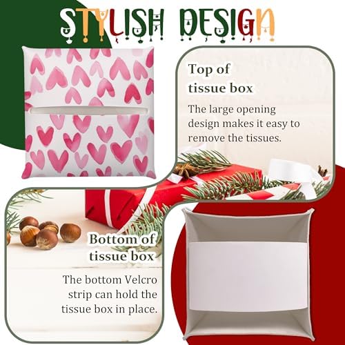 Modern Square Leather Tissue Box Cover/Case Holder Gifts for Women Family and Friends, Decorative Holder/Organizer for Bathroom Kitchen Nightstand Office Home (Pink Heart) - Image 4