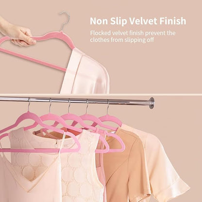 Stormix 52 Pack Velvet Hangers, 17.3 x 8.9 Inches Clothes Hangers, Non Slip Dresses Hangers with Shoulder Notches for Adult Rose